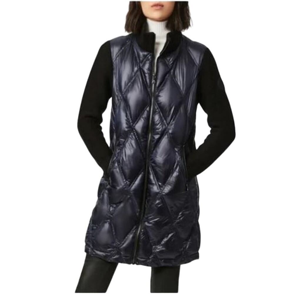 BERNARDO NEW $215 Knit Sleeve Diamond Quilt Puffer Coat Navy XS - Picture 1 of 7